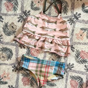 Pink Chicken Fish Print Bikini Set - Pink and Plaid